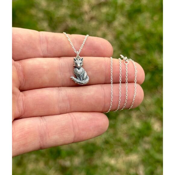 Sterling Silver Dimensional Fox Necklace, Silver Dimensional Fox Necklace - Picture 2 of 4